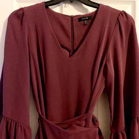 Drew Mai Drape Sleeve & Ruffle Mini Dress Medium Women Burgundy Wine Tie Wrap - Picture 2 of 16